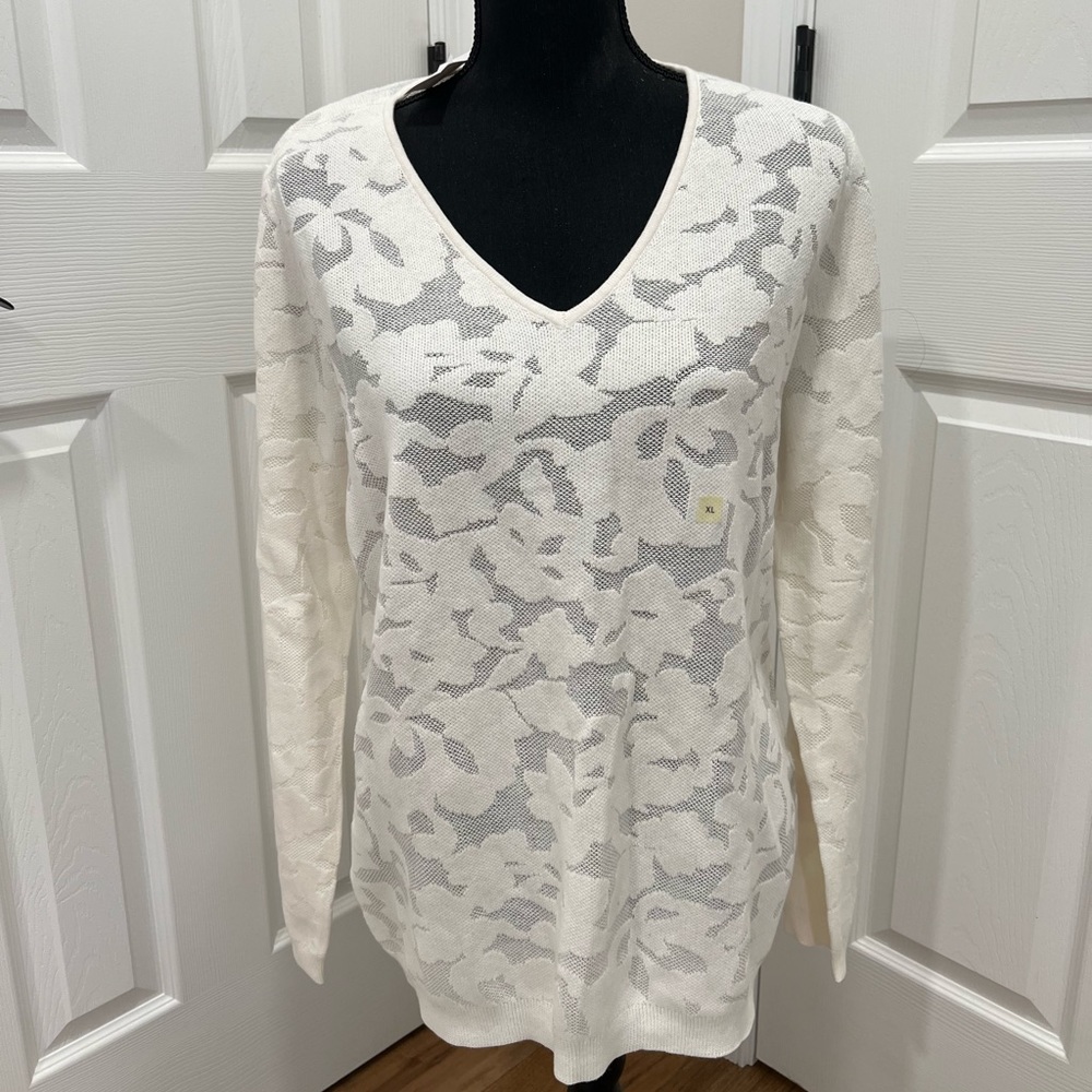 Gorgeous Ann Taylor Factory Long-Sleeve White Lightweight Sweater Size XL *NWT*